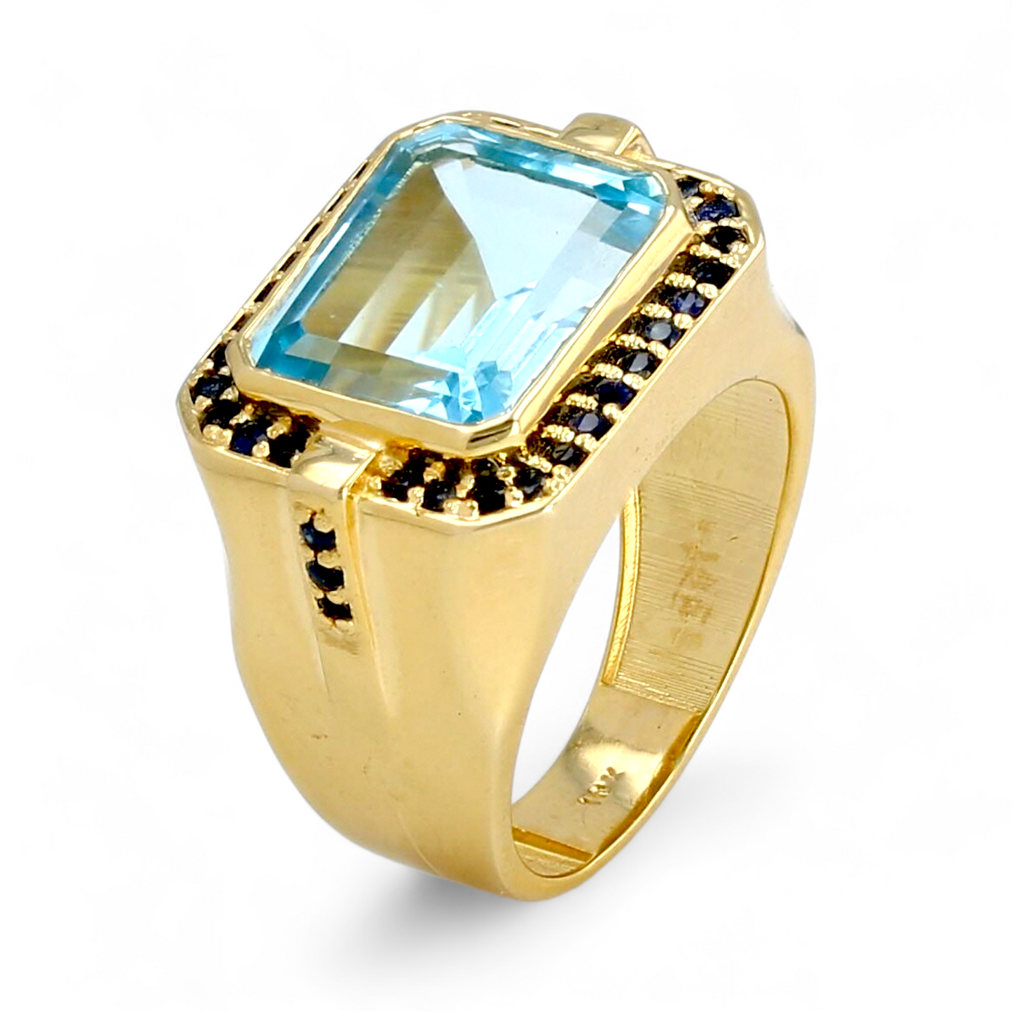 14K yellow gold natural topaz halo blue sapphire band-42839