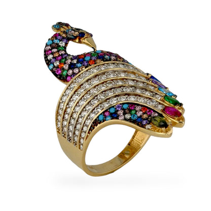 Yellow 14k gold colors stones peacock ring