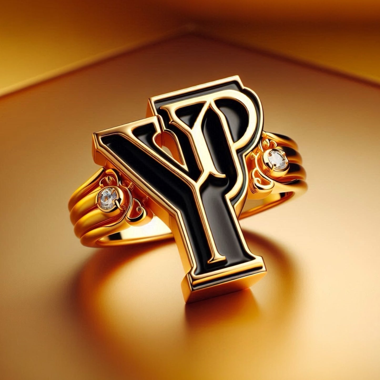 Enamel gold rings letter-52839