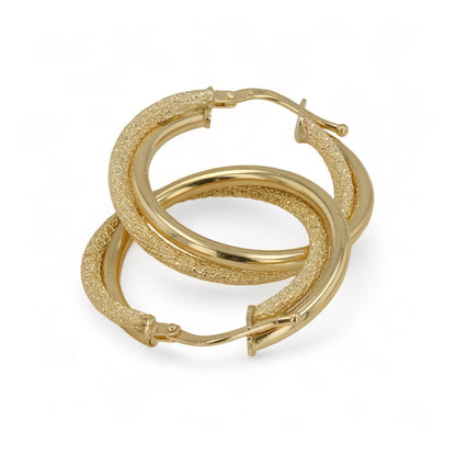 10k yellow gold flat Greek style hoops earrings Italian handcrafted-227041