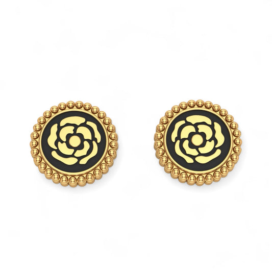 14K Yellow gold magnolia 10mm studs earrings-427893