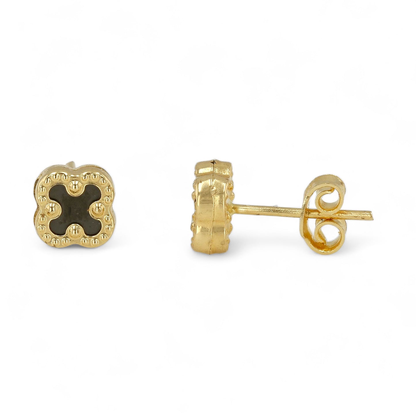 14K Yellow Gold Black Enamel Clover Studs-227622