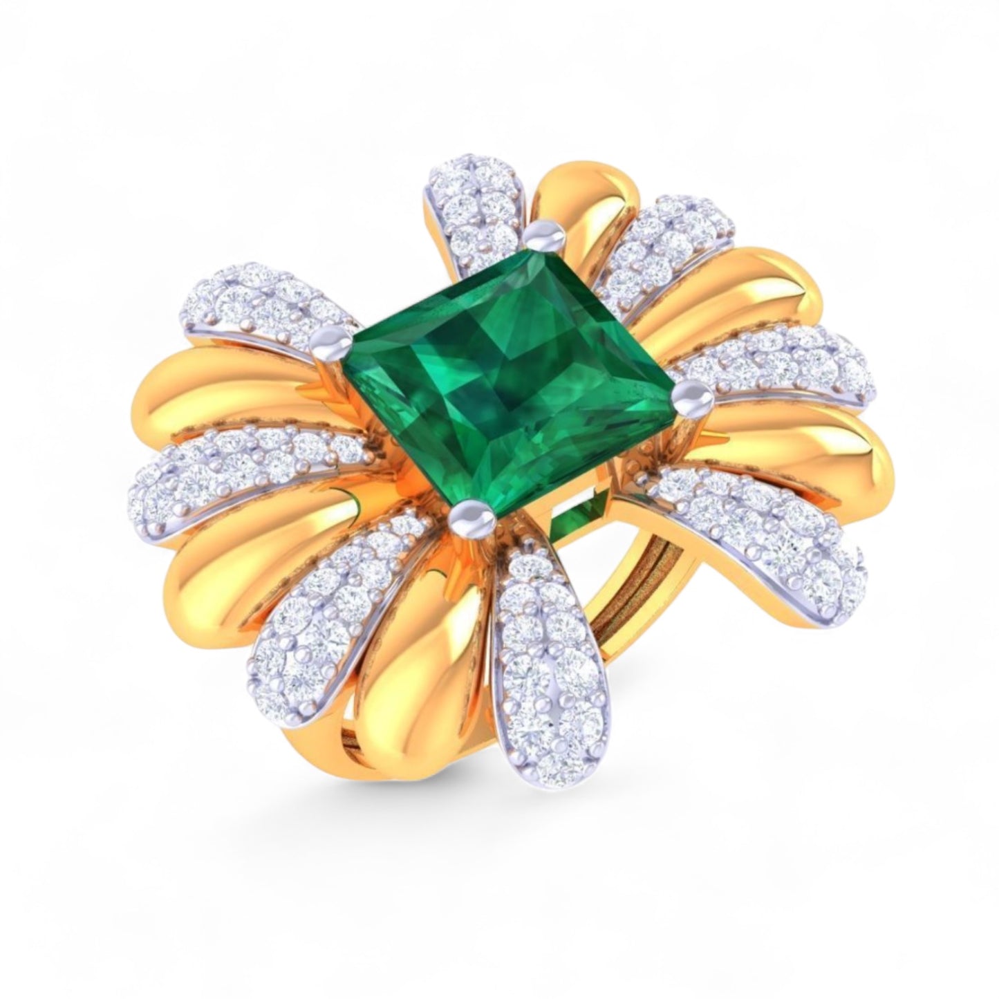 14K yellow gold emerald and diamond ring-62729