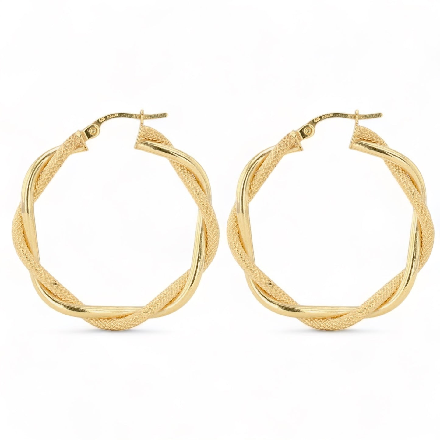 14K Yellow gold twisted hoops earrings-11118