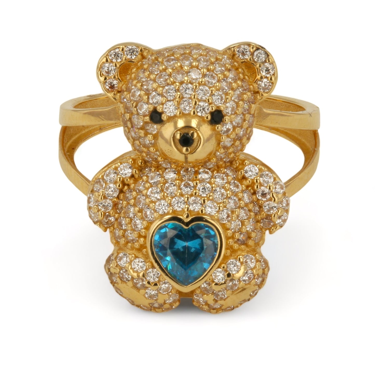 14K Yellow Gold Teddy Bear Ring with Blue Stone - 223762