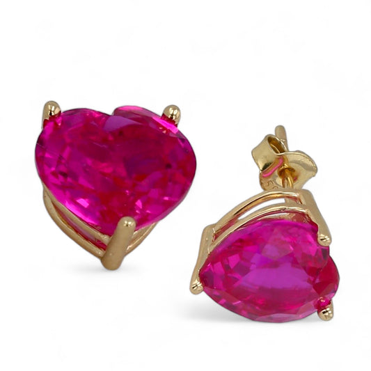 14K Yellow gold Pink sapphire heart studs-52939