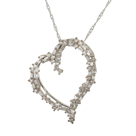 18k White gold 0.80 CT natural diamonds heart necklace-17800