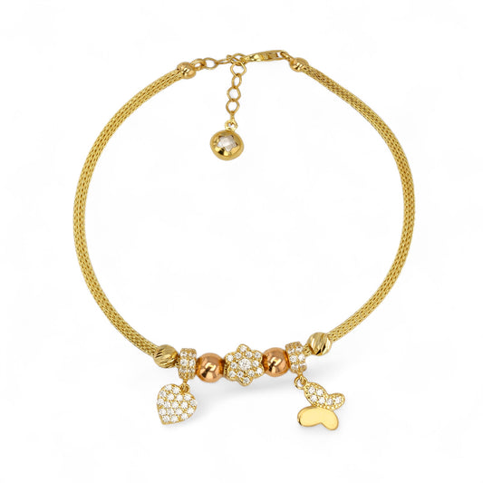14K Yellow gold braids charms bracelet-316265