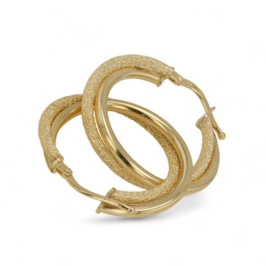 10K yellow gold double texture hoops earrings Italian handcrafted-227053