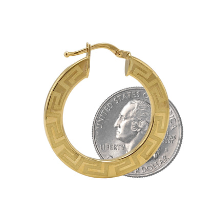 10k yellow gold flat Greek style hoops earrings Italian handcrafted-227041