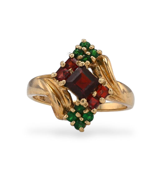 Yellow gold 10k garnet and  emerald