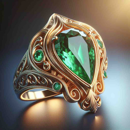 Pear emerald gold  rings