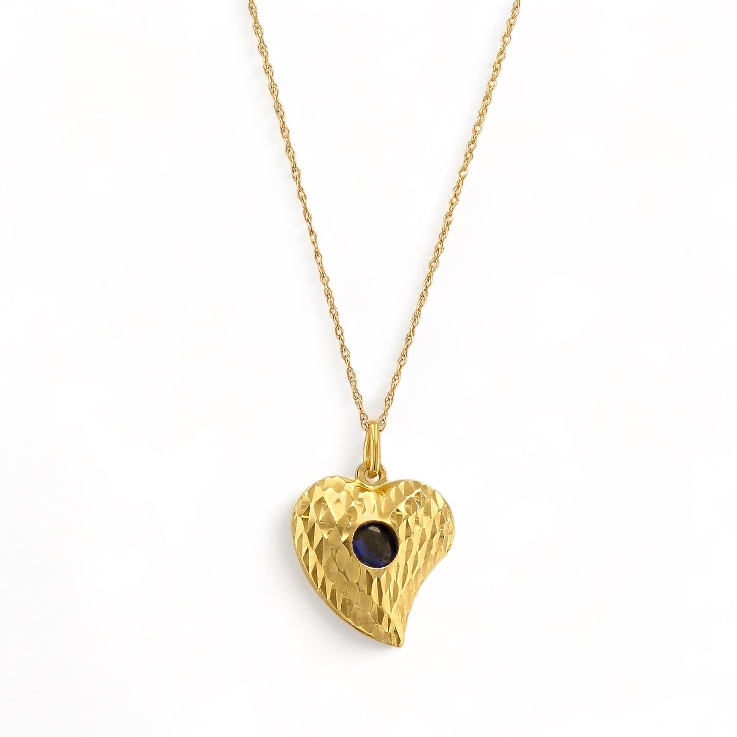 14K Yellow Gold Shape Heart with Blue Color Stones Pendant