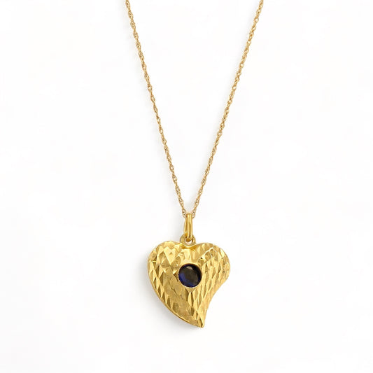 14K Yellow Gold Shape Heart with Blue Color Stones Pendant