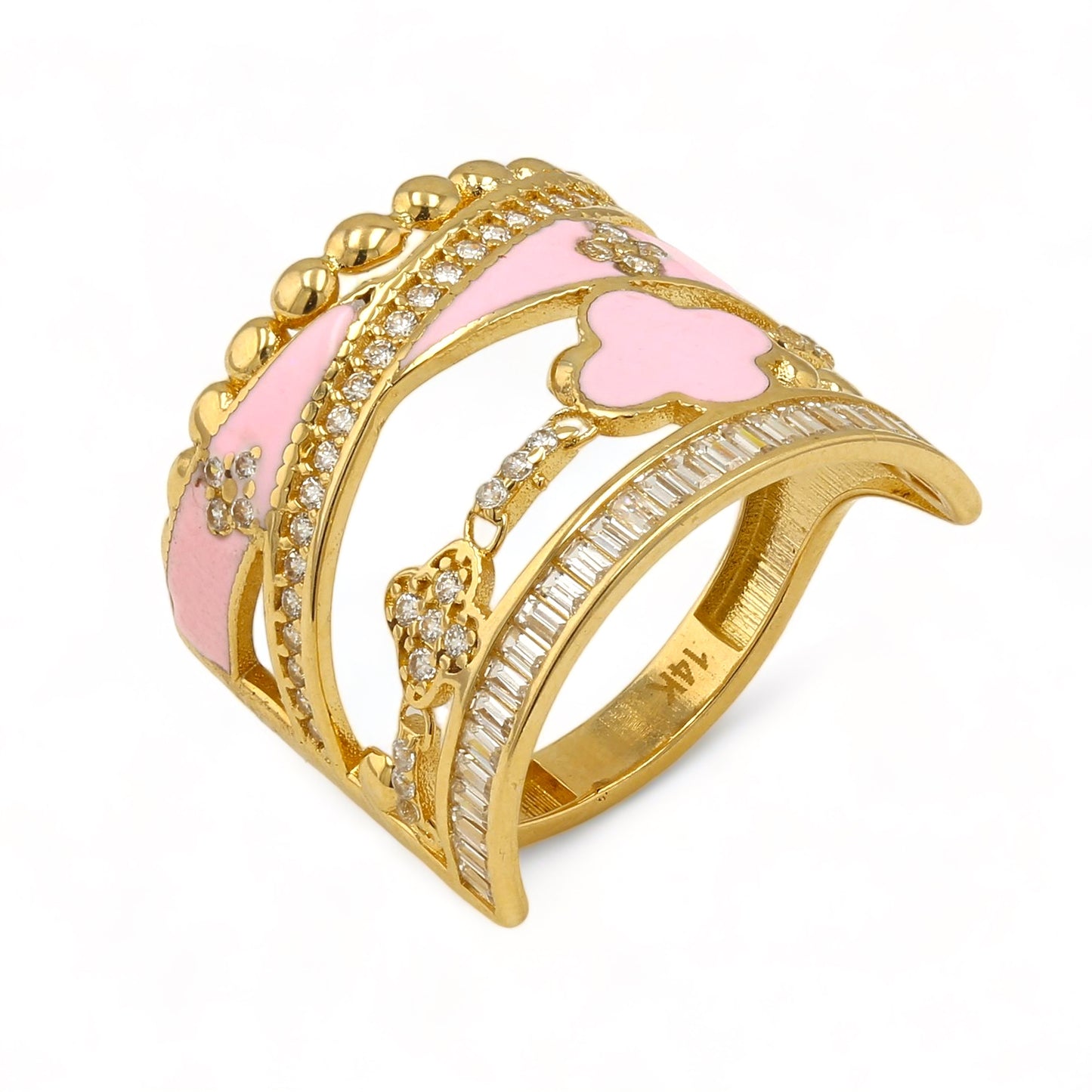14K Yellow gold pink clover ring-227077