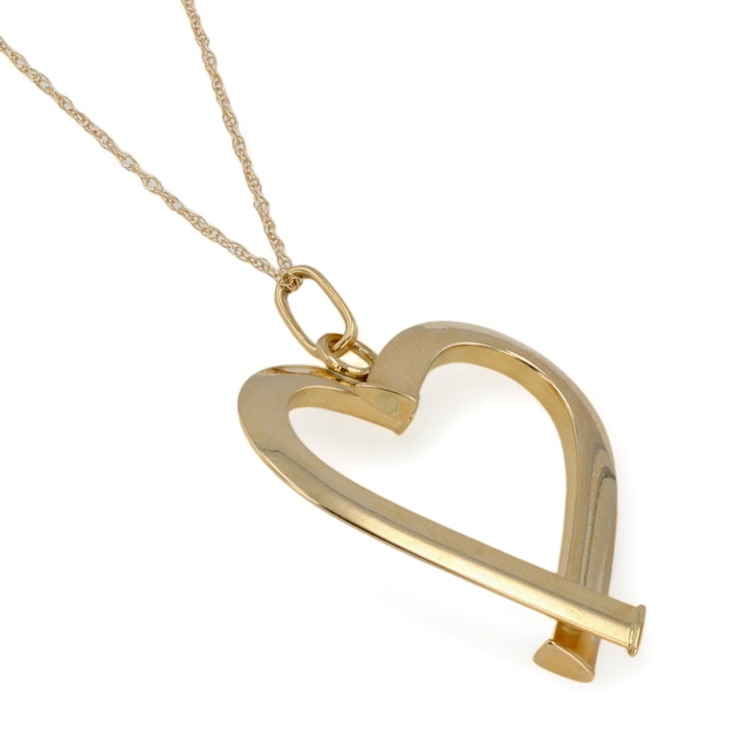 14K Yellow gold cross heart pendant with Singapore chain-12153