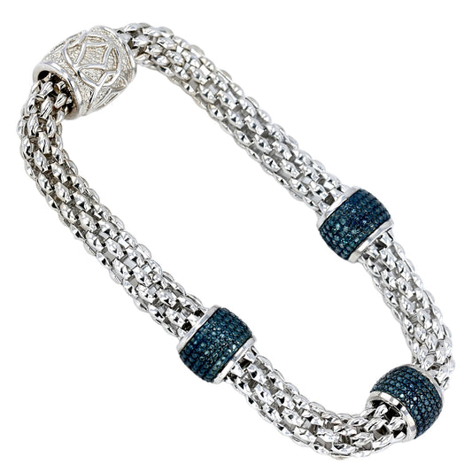Silver 925 rhodium plate blue diamonds accents magnetic claps bracelet-102969