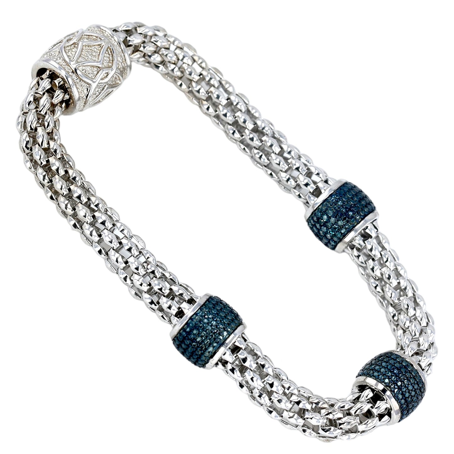Silver 925 rhodium plate blue diamonds accents magnetic claps bracelet-102969