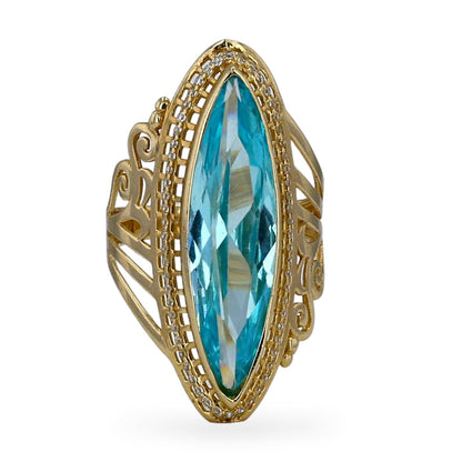 Yellow 14k oval aquamarine lady ring