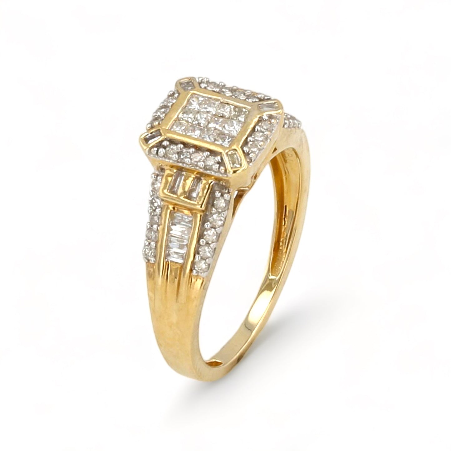 10k yellow gold solitary princess cluster diamonds ring-20633