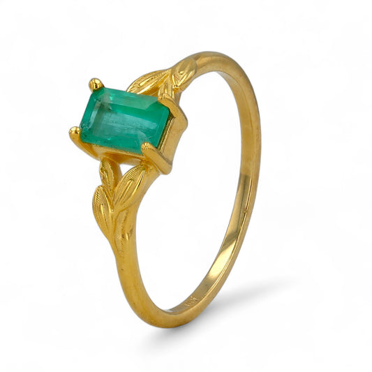 14K Yellow gold  emerald petal ring-35269