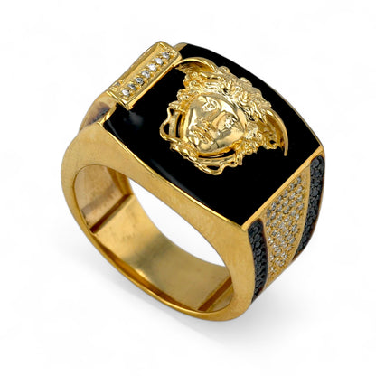 14K Yellow gold enamel greek design medusa band-639964