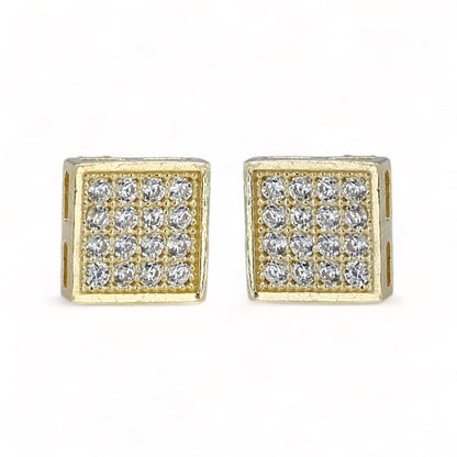 10k Yellow gold square stud earrings-3331