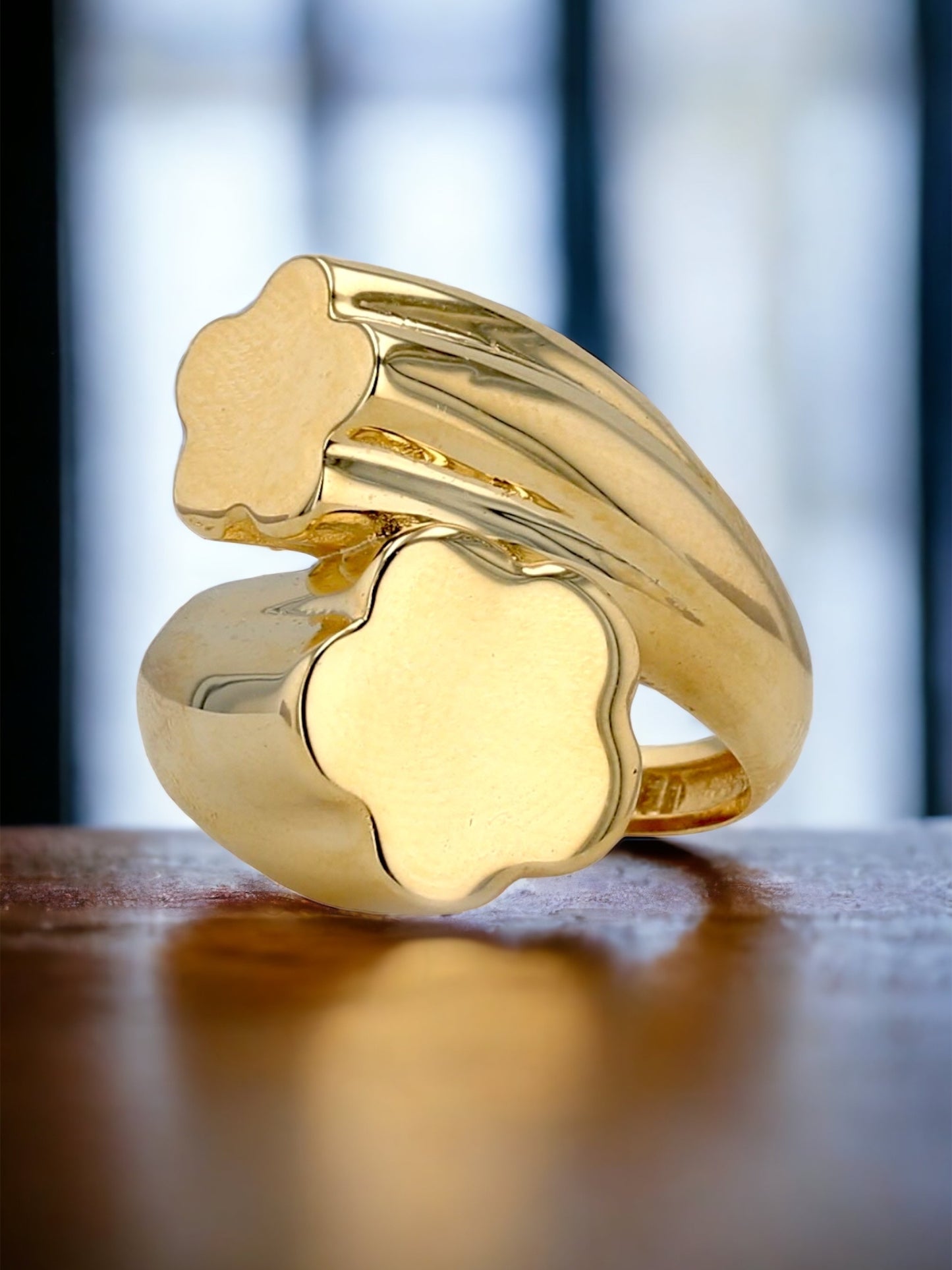 14K Yellow gold duo clover ring