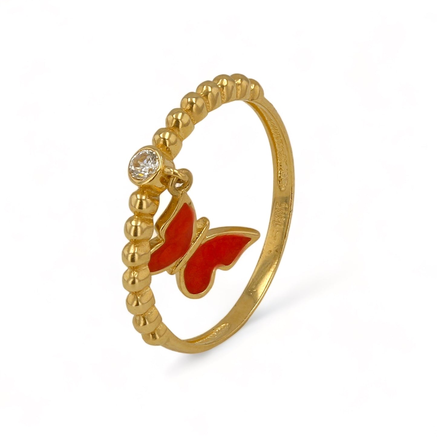 14K Yellow gold red butterfly ring-227248