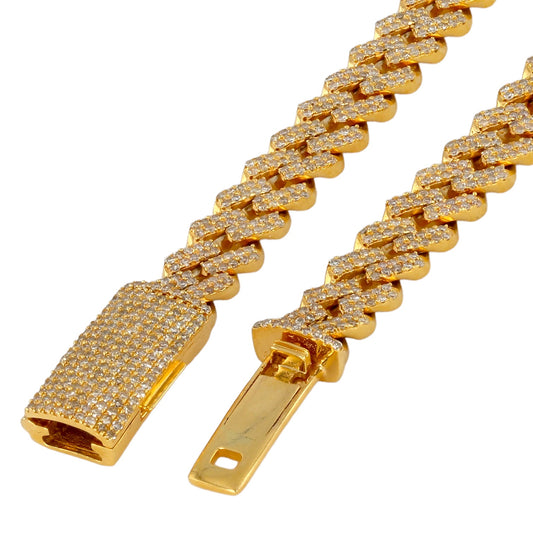 10K yellow gold solid natural diamonds 4CT edge ice style bracelet-MBR3874Y