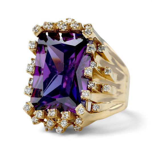 14K Yellow gold solid Zarza amethyst emerald cut ring-303429