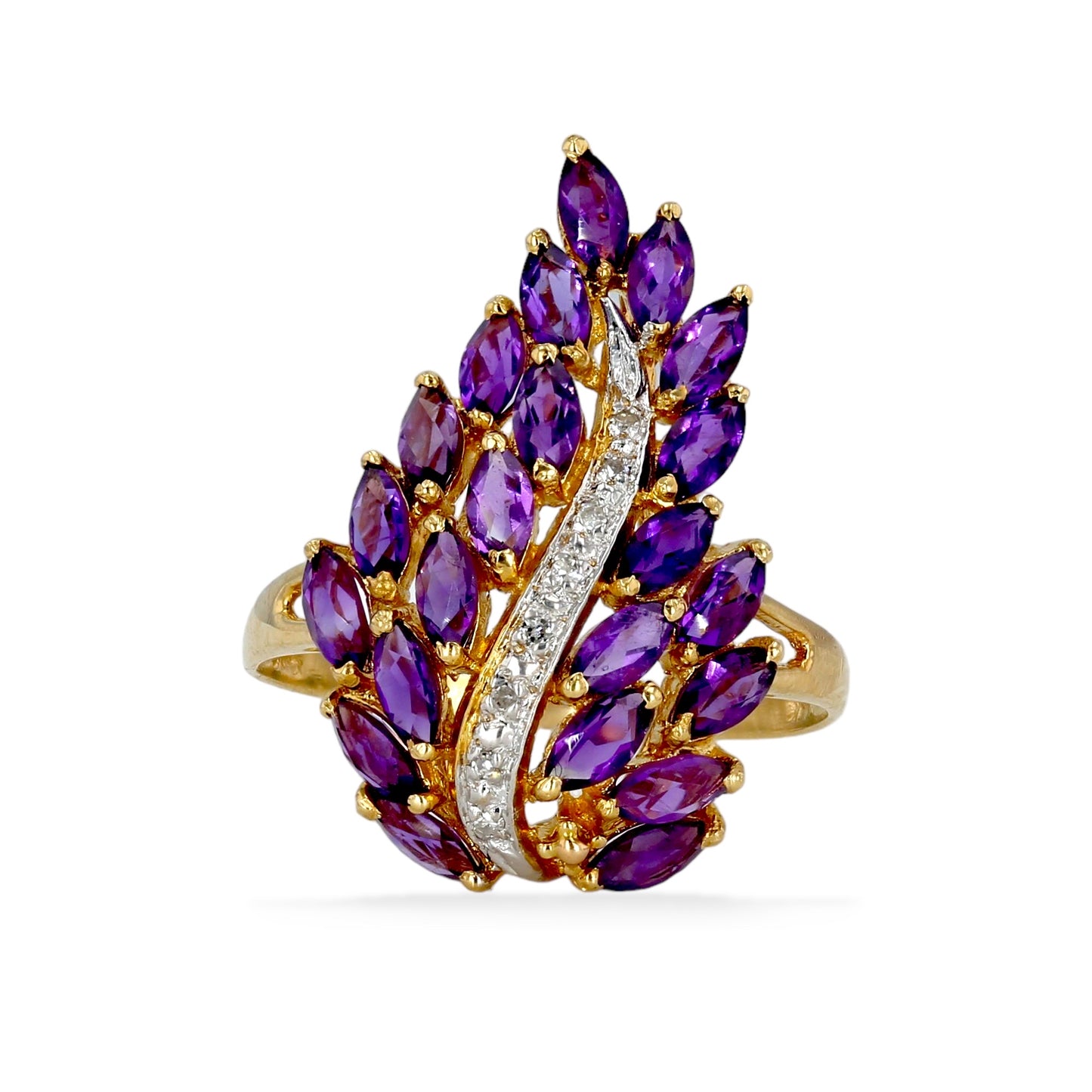 14k Yellow gold grapes amethyst and diamonds ring