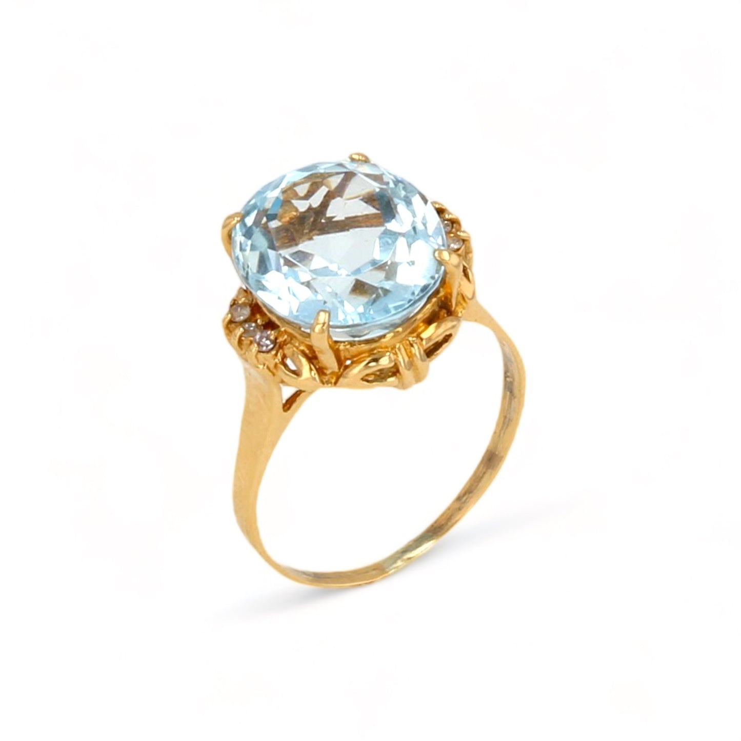18k yellow gold aquamarine 6CT oval diamonds accents ring-68296