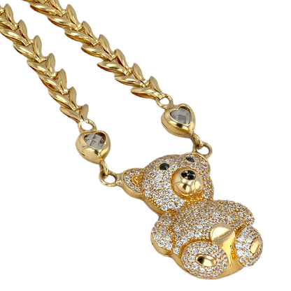 Yellow 14k gold teddy bear necklace