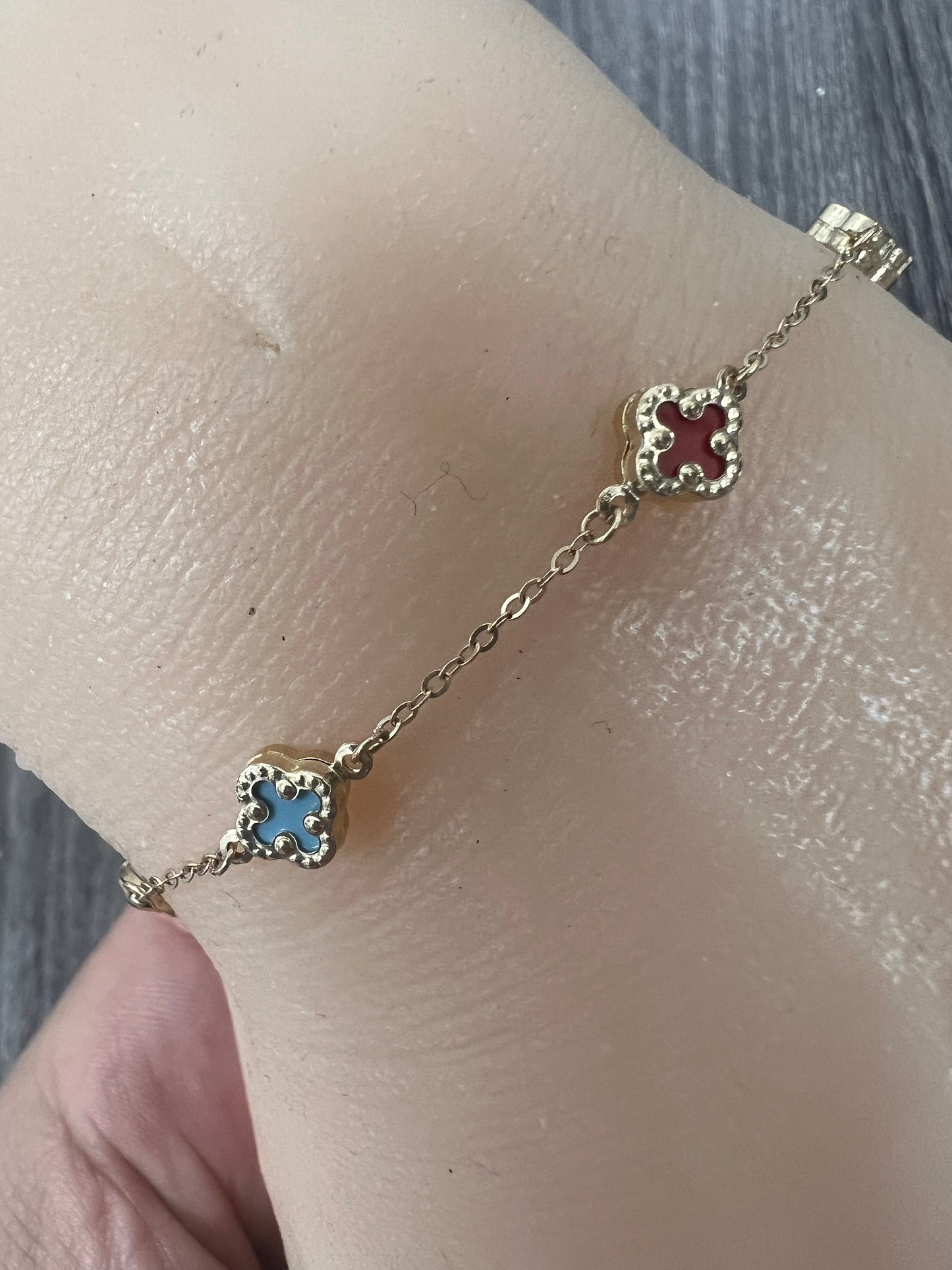 14K Yellow gold solid clover multicolor bracelet-16395