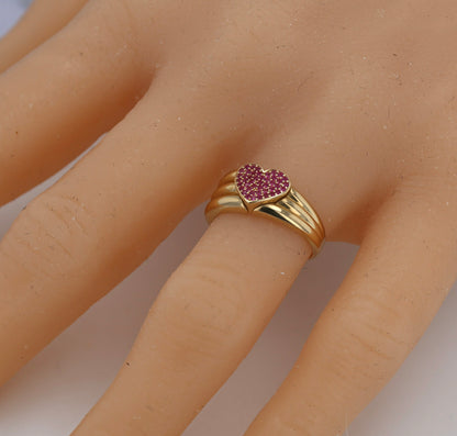 14K Yellow gold pink heart ring-224771