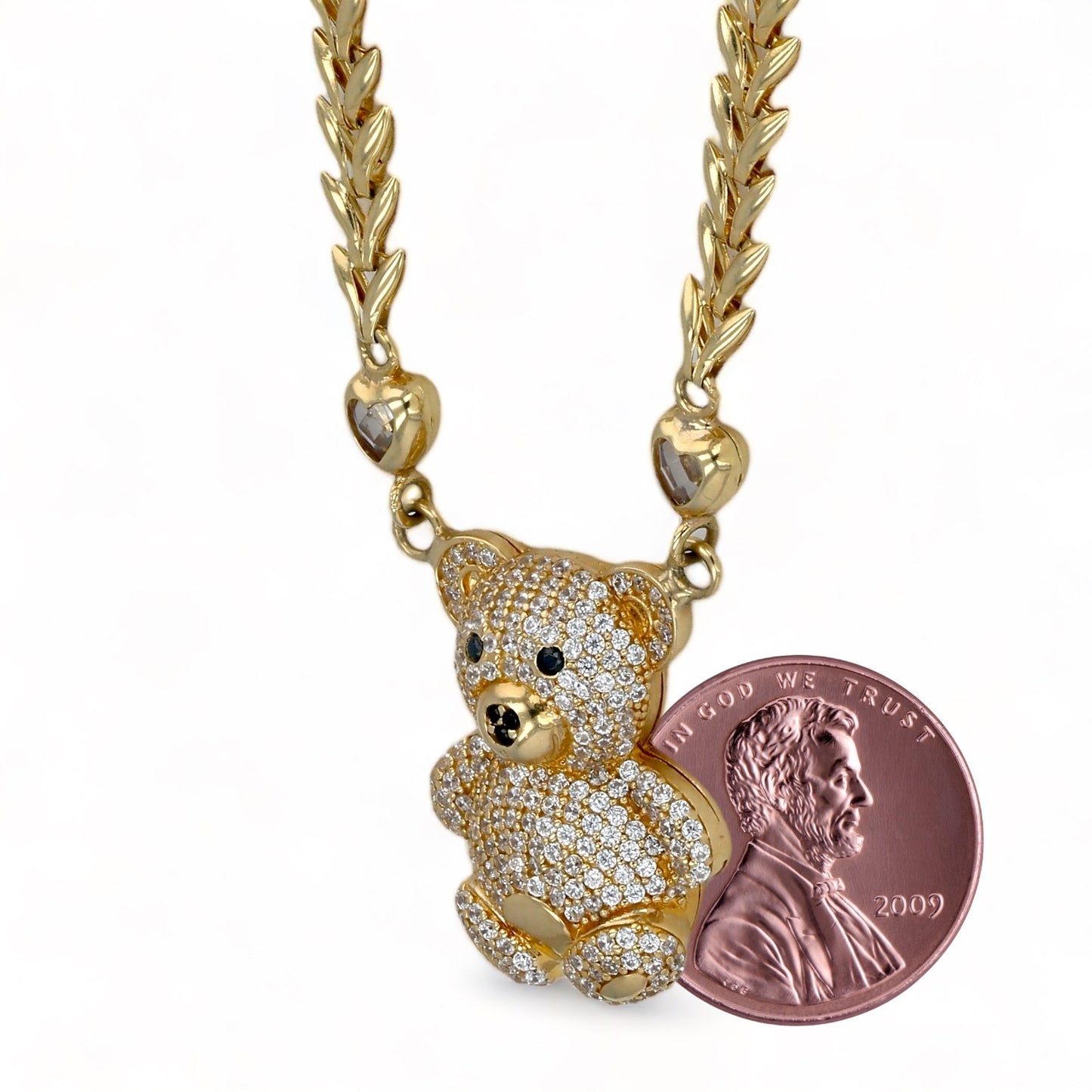 Yellow 14k gold teddy bear necklace