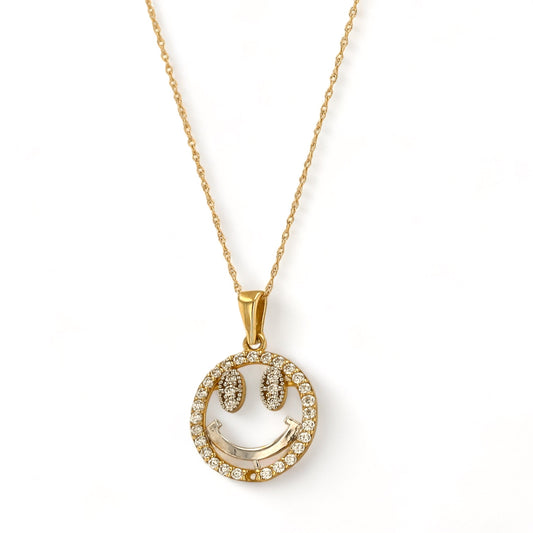 Set yellow 14k gold Singapore chain Happy Face with CZ Pendant - 202640