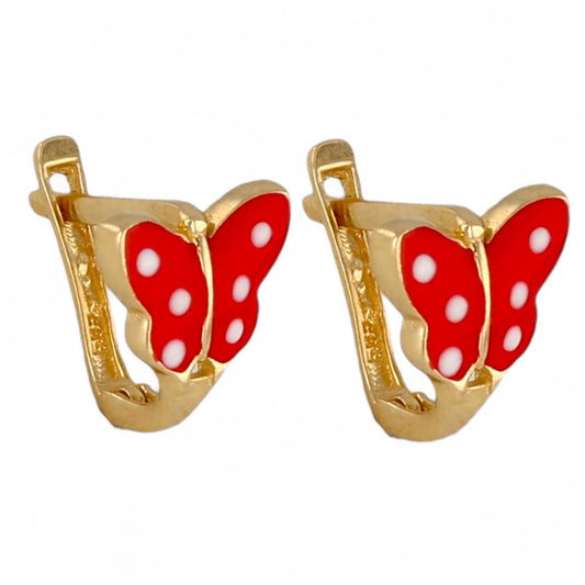 14K Yellow gold butterfly red  Huggies earrings-530742