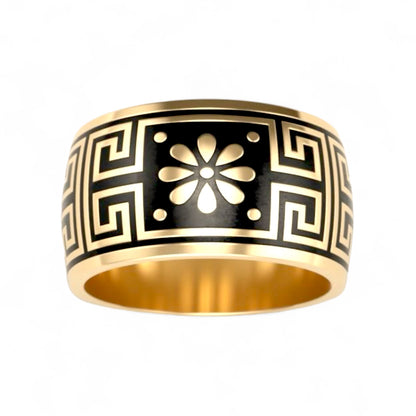 Yellow gold solid flower hand painting enamel band ring different color available-529200