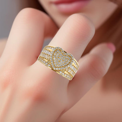 Yellow 14k gold princess heart ladys ring