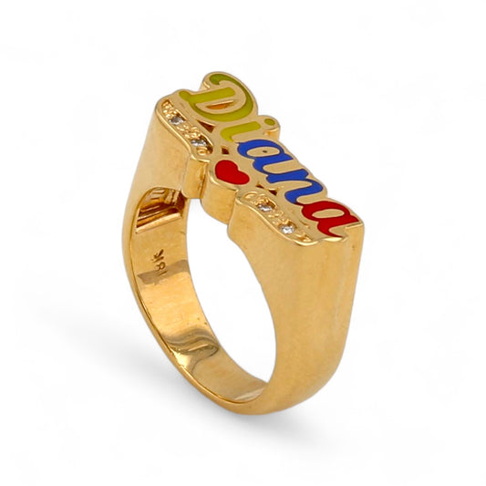 14K Yellow gold diamonds personalized name enamel ring-5273847