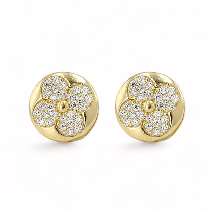 10K yellow gold clover studs earrings-4444