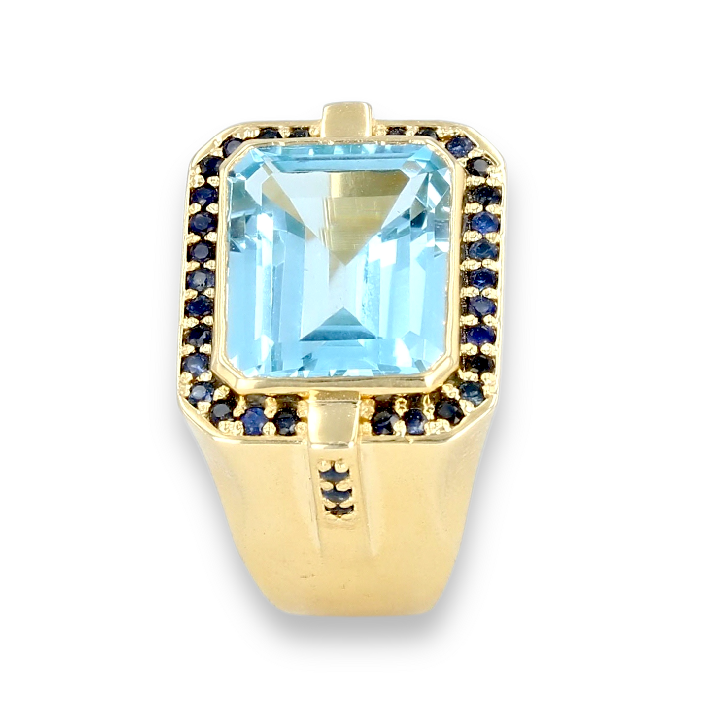 14K yellow gold natural topaz halo blue sapphire band-42839