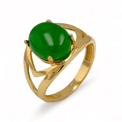 14K Yellow gold oval jade ring-10107