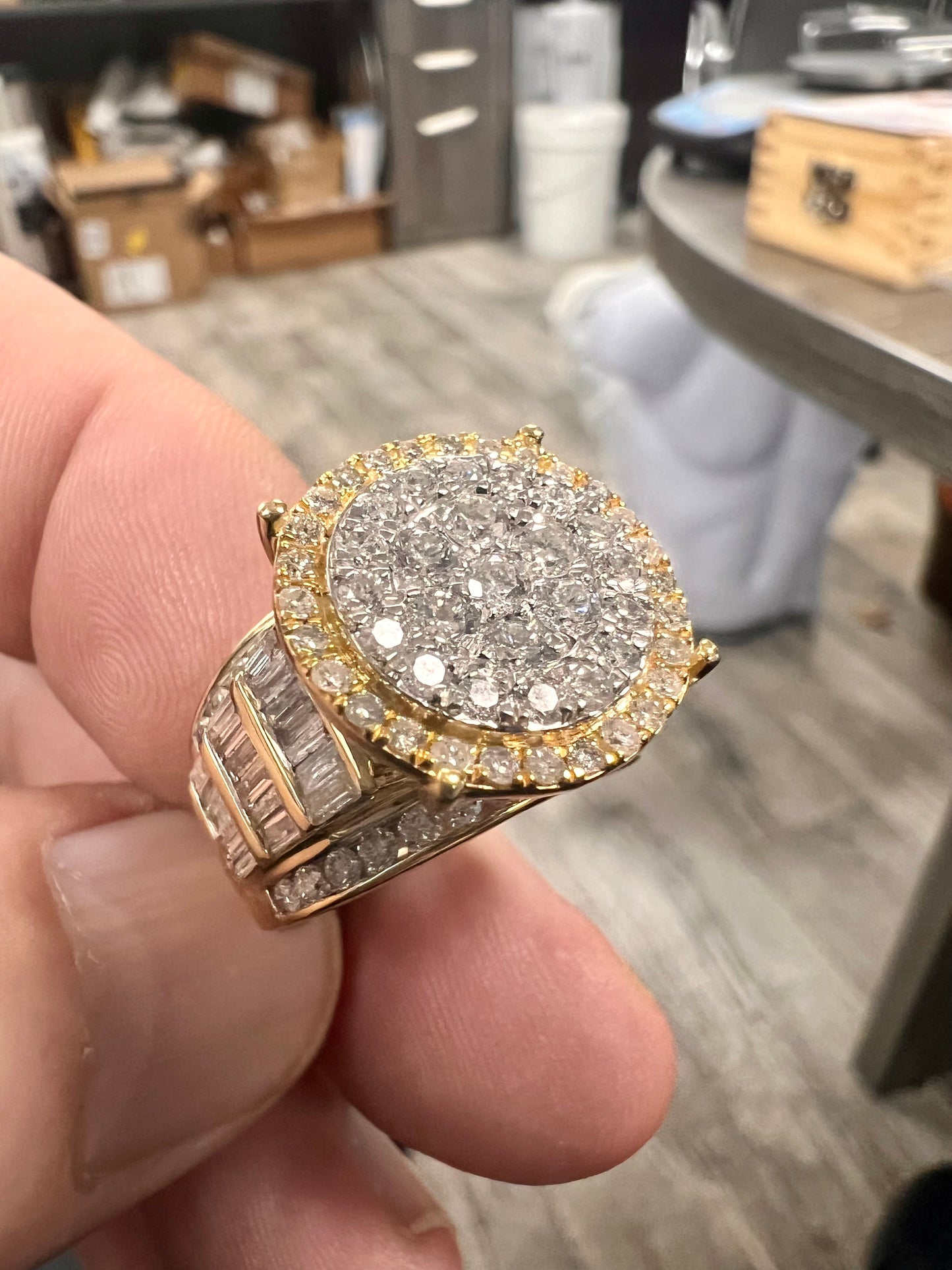 14K Yellow gold natural cluster diamonds princess ring-RG5941Y