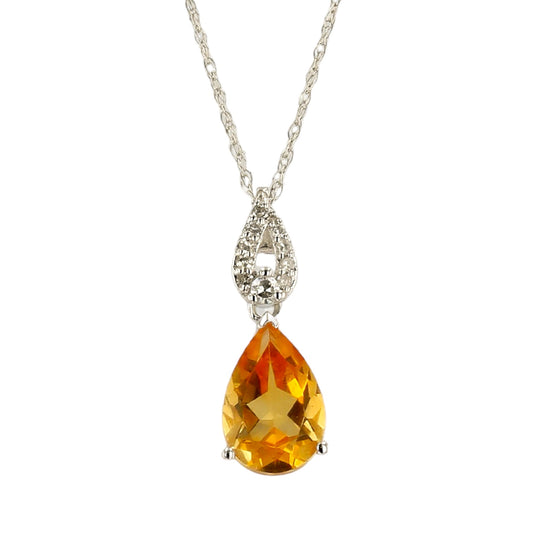 14K White gold drop tear citrine  diamonds necklace-17732