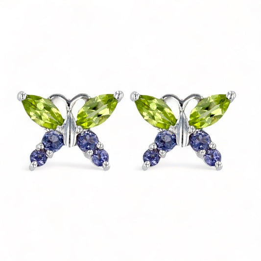 10K White gold peridot and iolite butterfly studs earring-10046