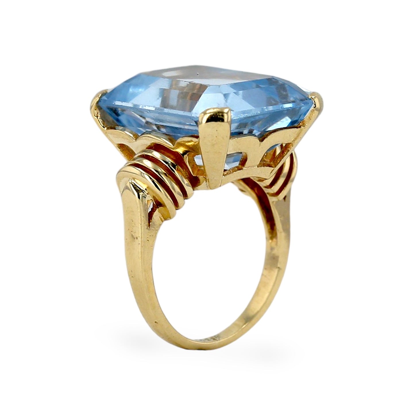 14K Yellow gold aqua marine emerald cut solid ring