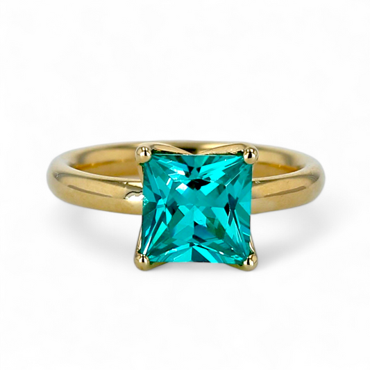 14k Yellow Gold Paraiba Princess Solitaire Ring -722018